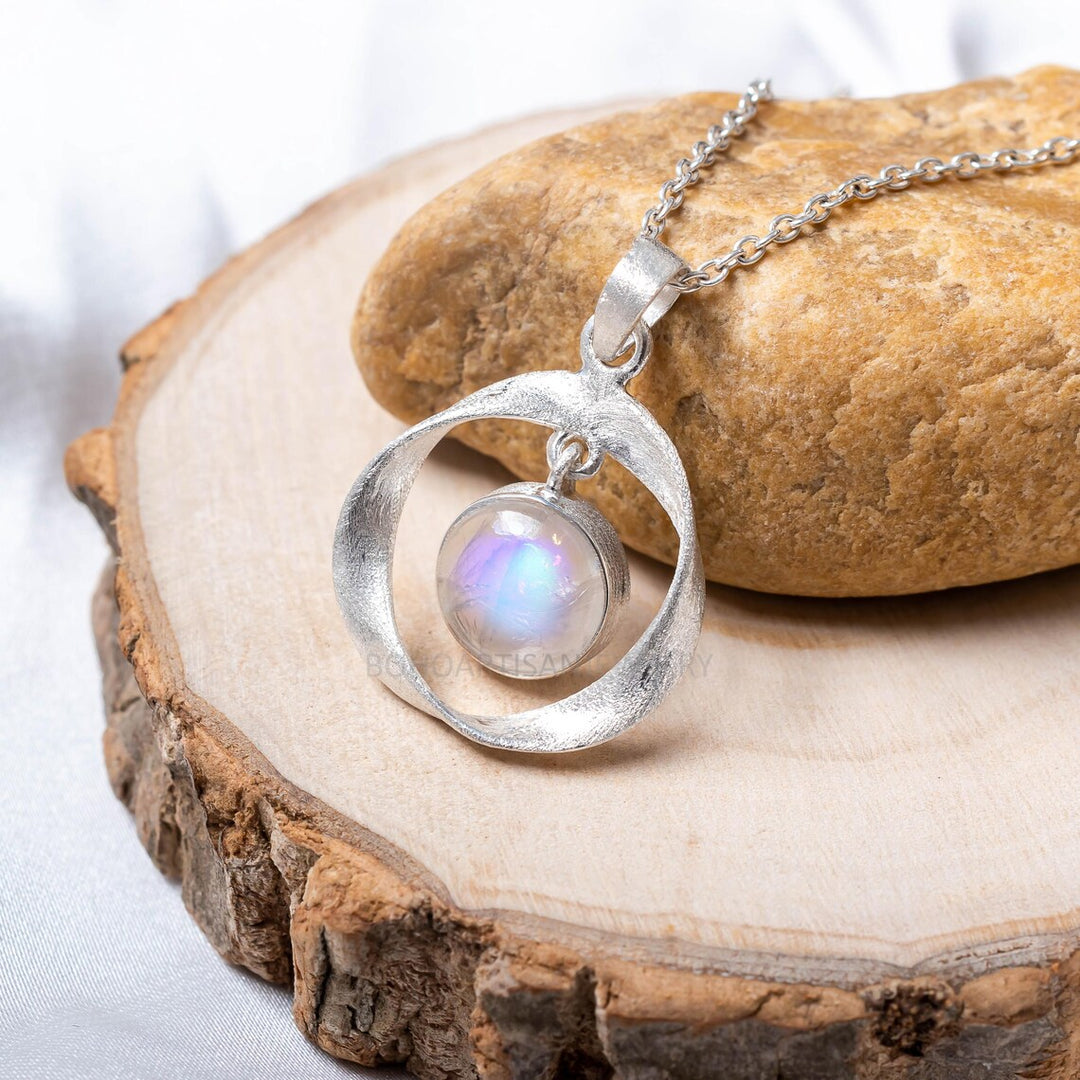 Blue Moonstone Gold Pendant: 925 Sterling Silver, July Birthstone