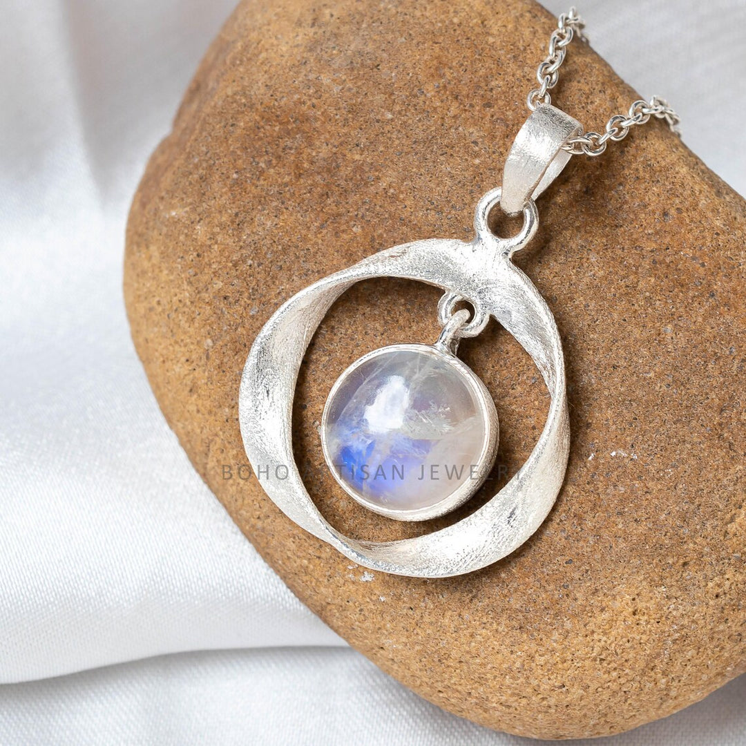 Blue Moonstone Gold Pendant: 925 Sterling Silver, July Birthstone