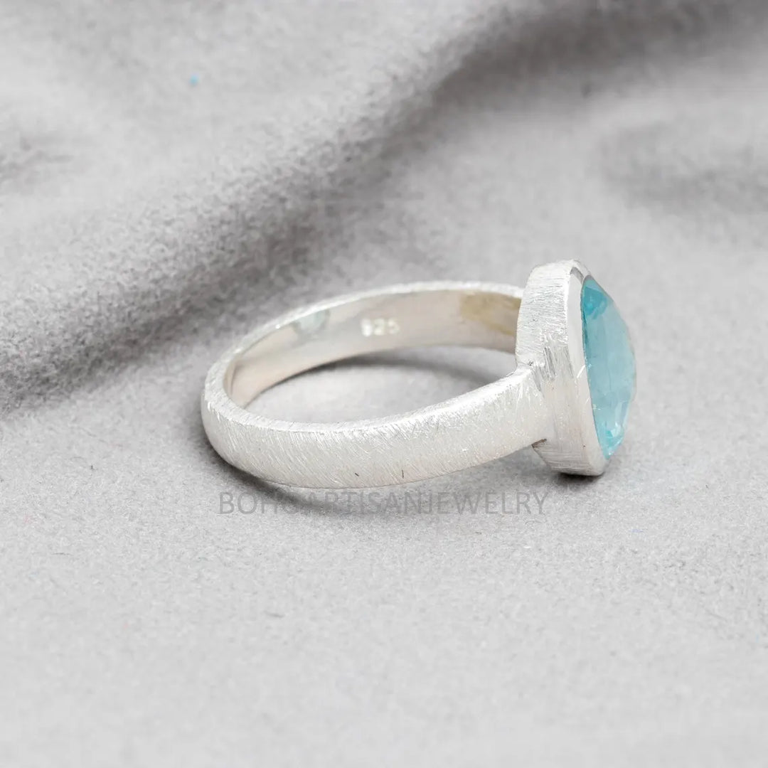 Aquamarine Rose Cut Ring: Handmade Sterling Silver March Birthstone