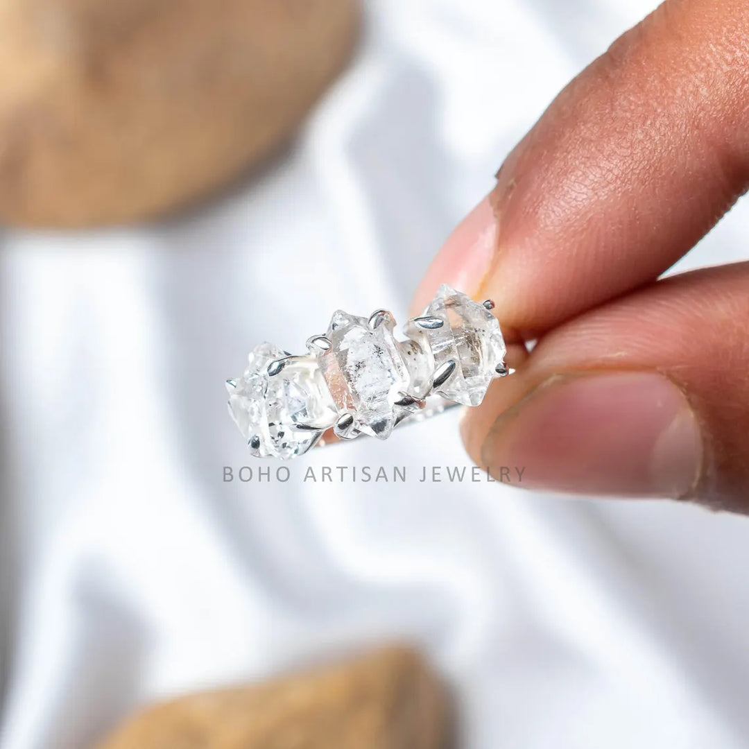 Herkimer Diamond Ring, Raw Crystal Ring, Handmade Silver Jewelry, Engagement Ring, Uncut Diamond Ring, April Birthstone, Gift For Her