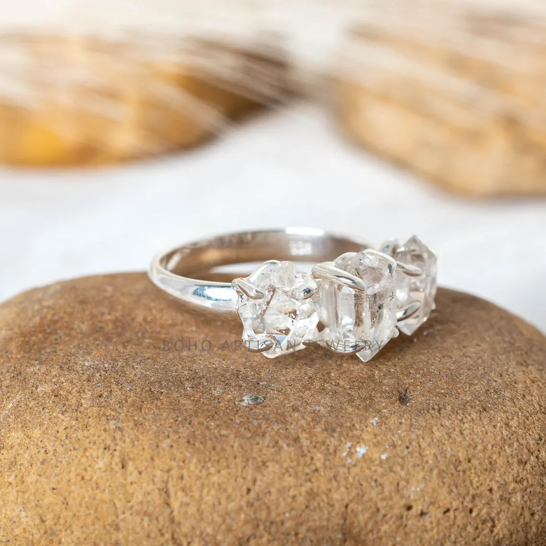 Herkimer Diamond Ring, Raw Crystal Ring, Handmade Silver Jewelry, Engagement Ring, Uncut Diamond Ring, April Birthstone, Gift For Her