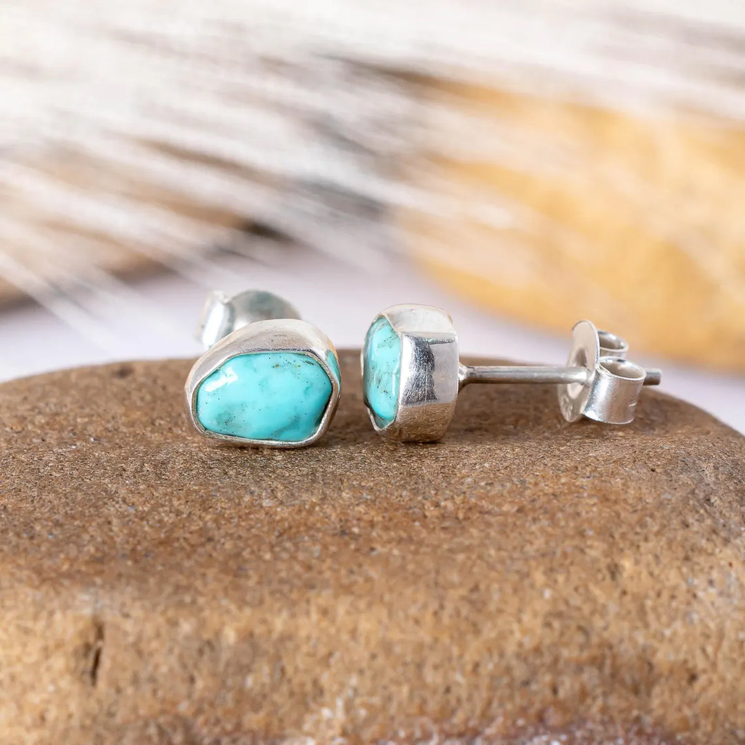 Raw Tanzanite Stud Earrings: Handmade Sterling Silver, December Birthstone