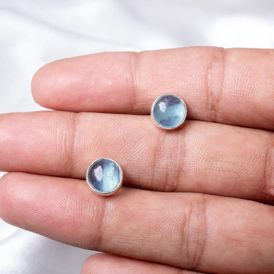 Aquamarine Moonstone Stud Earrings: Handmade Sterling Silver Jewelry