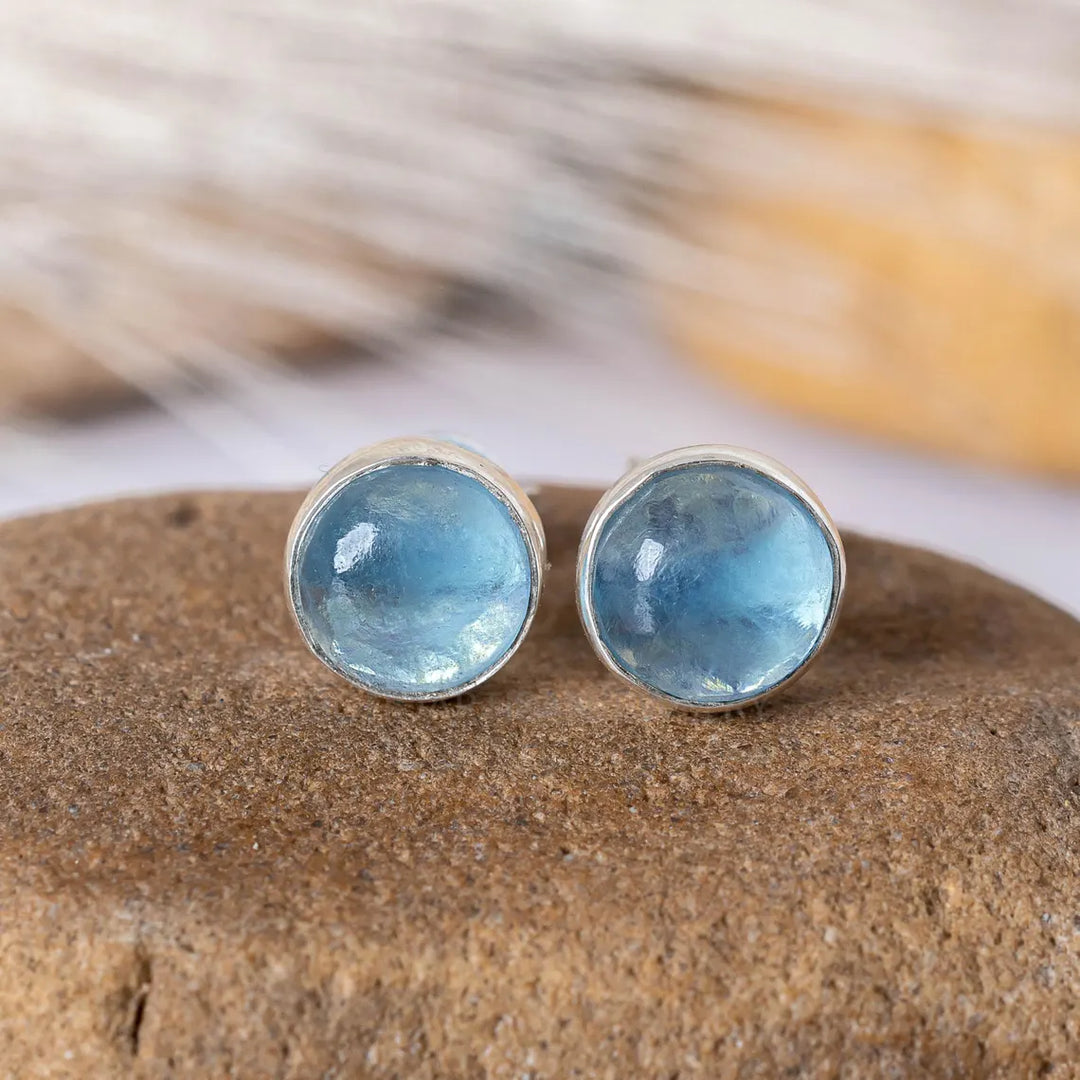 Aquamarine Moonstone Stud Earrings: Handmade Sterling Silver Jewelry