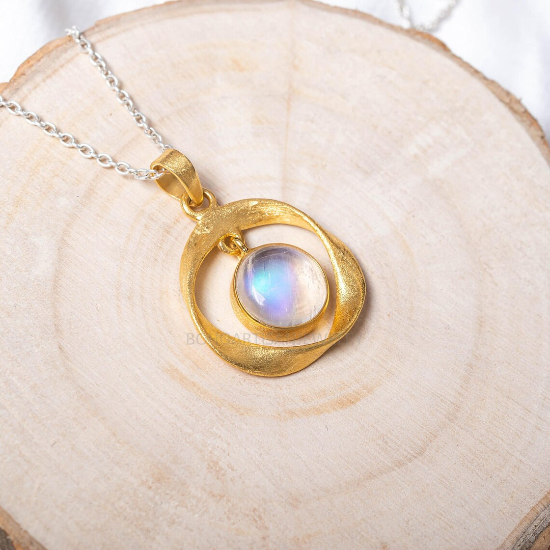 Blue Moonstone Gold Pendant: 925 Sterling Silver, July Birthstone