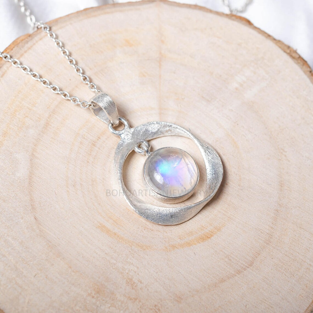Blue Moonstone Gold Pendant: 925 Sterling Silver, July Birthstone