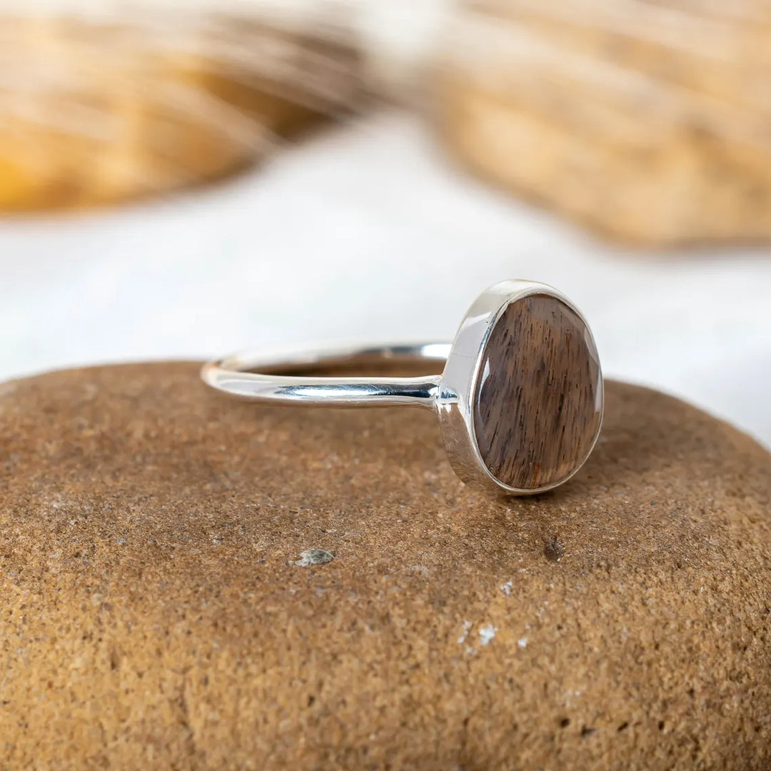Handmade Chocolate Moonstone Ring: Sterling Silver, Rose Cut Jewelry