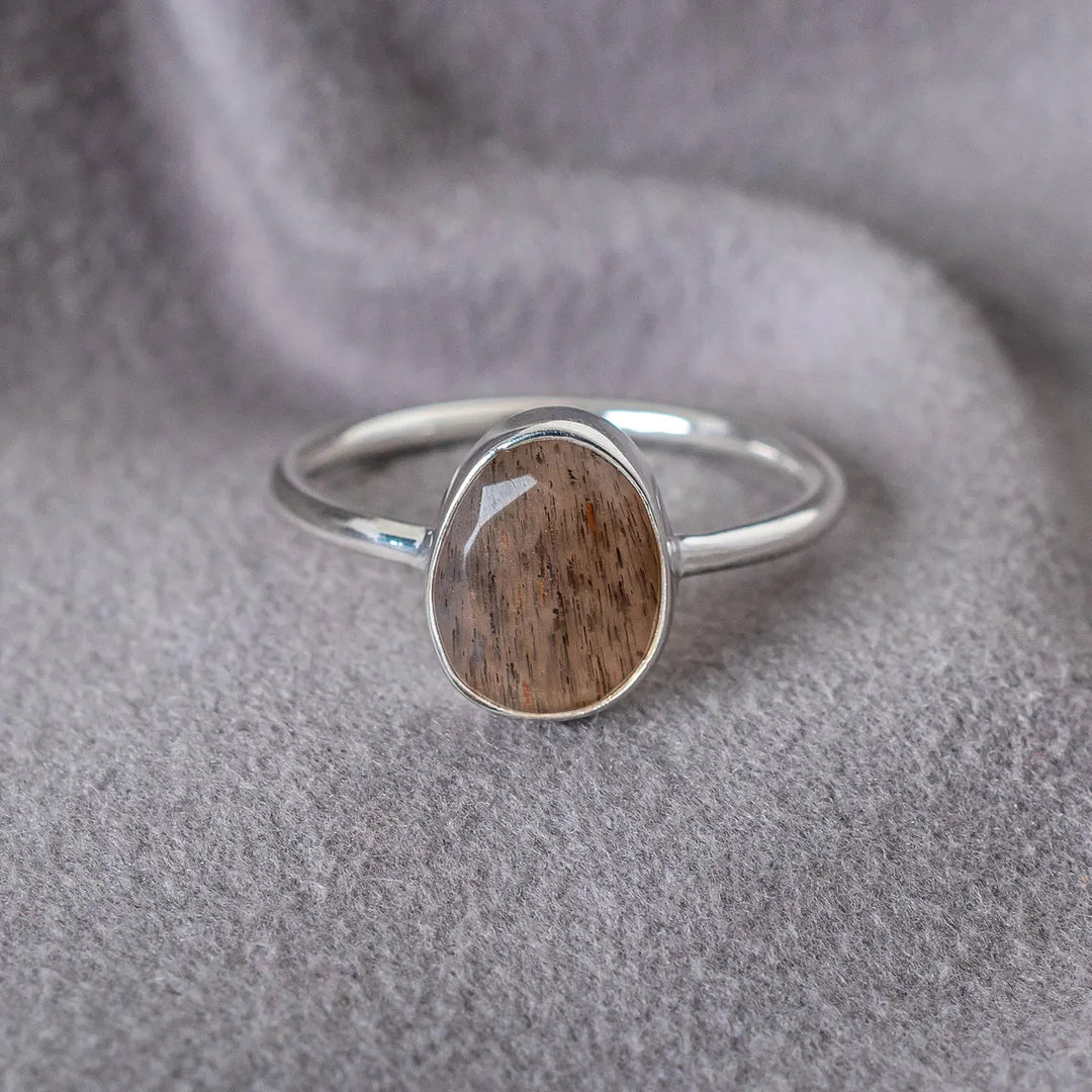 Handmade Chocolate Moonstone Ring: Sterling Silver, Rose Cut Jewelry
