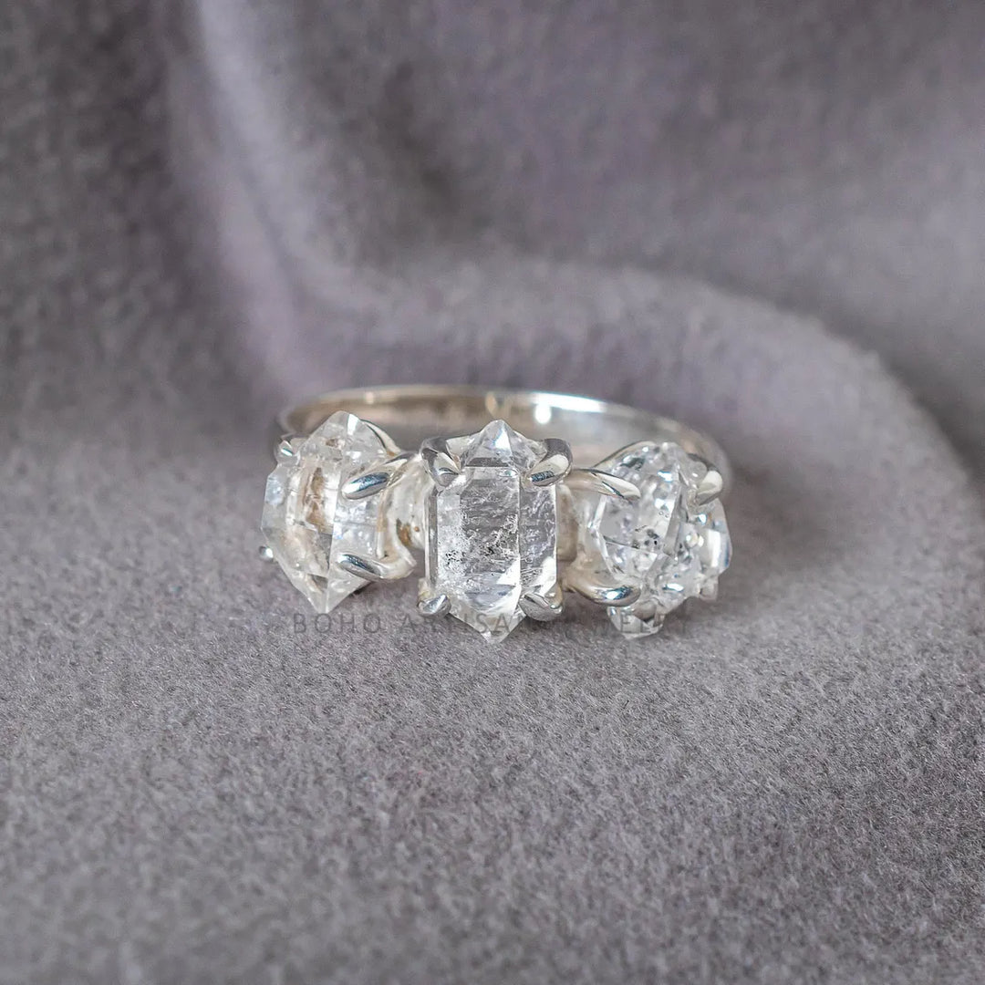 Herkimer Diamond Ring, Raw Crystal Ring, Handmade Silver Jewelry, Engagement Ring, Uncut Diamond Ring, April Birthstone, Gift For Her