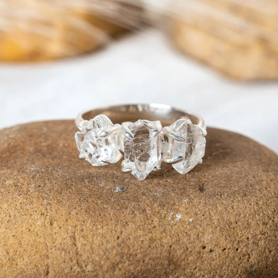 Herkimer Diamond Ring, Raw Crystal Ring, Handmade Silver Jewelry, Engagement Ring, Uncut Diamond Ring, April Birthstone, Gift For Her