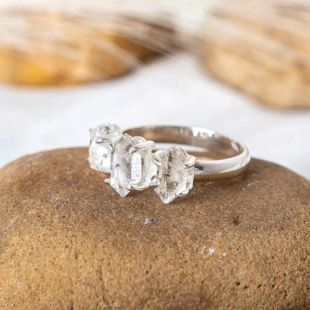 Herkimer Diamond Ring, Raw Crystal Ring, Handmade Silver Jewelry, Engagement Ring, Uncut Diamond Ring, April Birthstone, Gift For Her