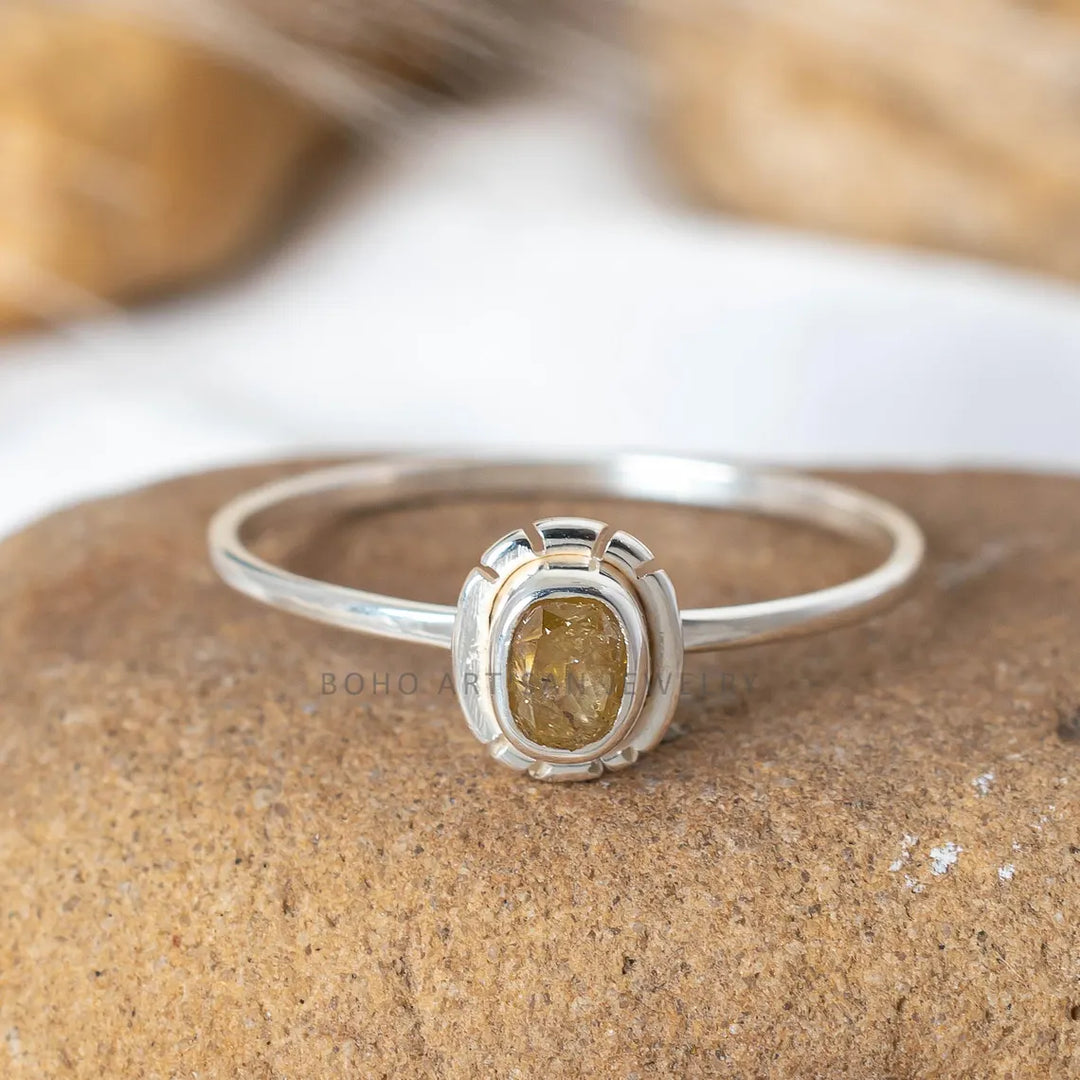 Handmade Sterling Silver Diamond Stacking Ring Set - Boho Engagement