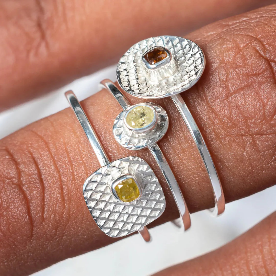 Handmade Sterling Silver Diamond Stacking Ring Set - Boho Engagement