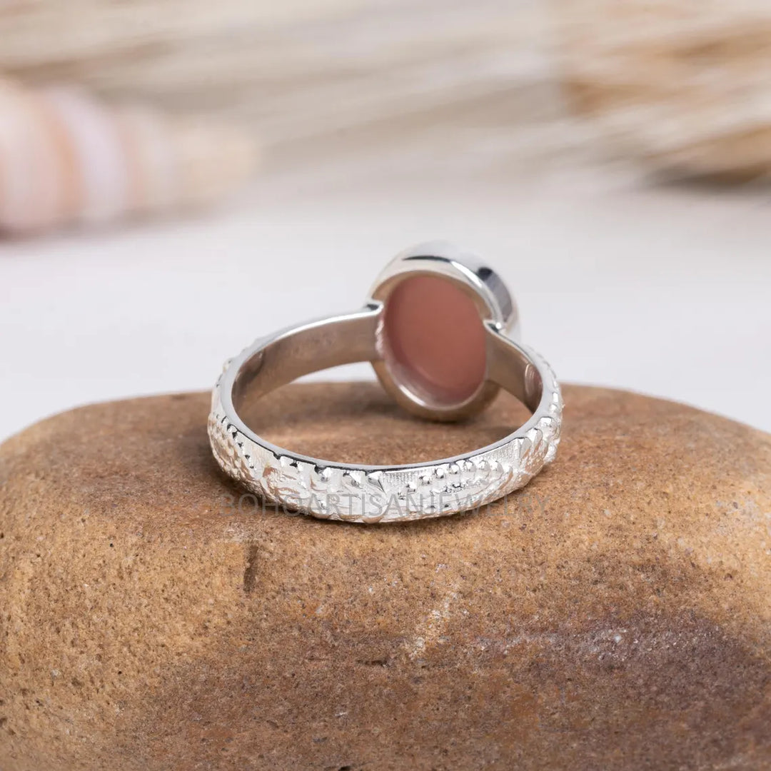 Handmade Strawberry Quartz Ring: 925 Sterling Silver Boho Jewelry
