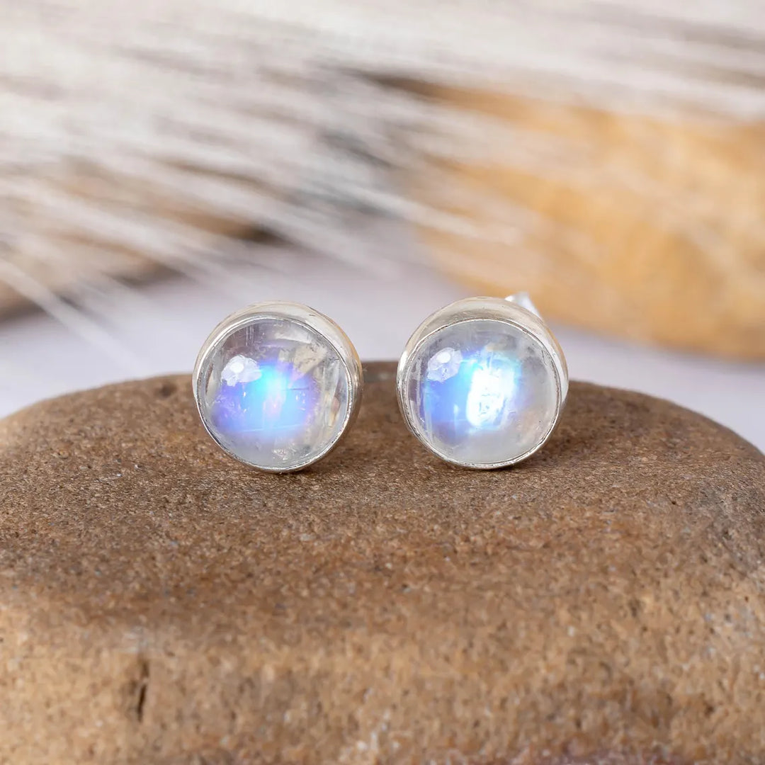 Aquamarine Moonstone Stud Earrings: Handmade Sterling Silver Jewelry