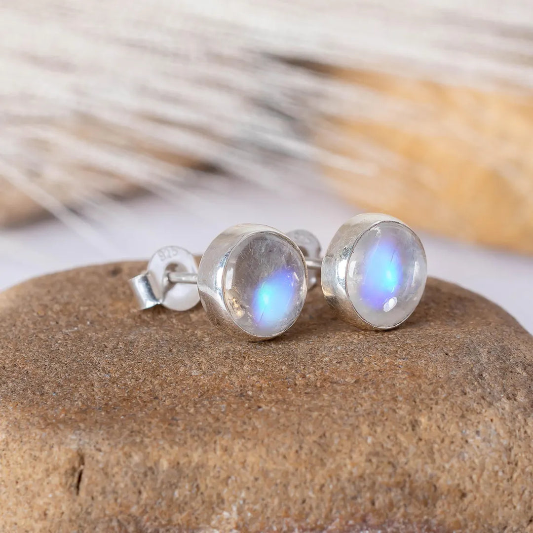 Aquamarine Moonstone Stud Earrings: Handmade Sterling Silver Jewelry