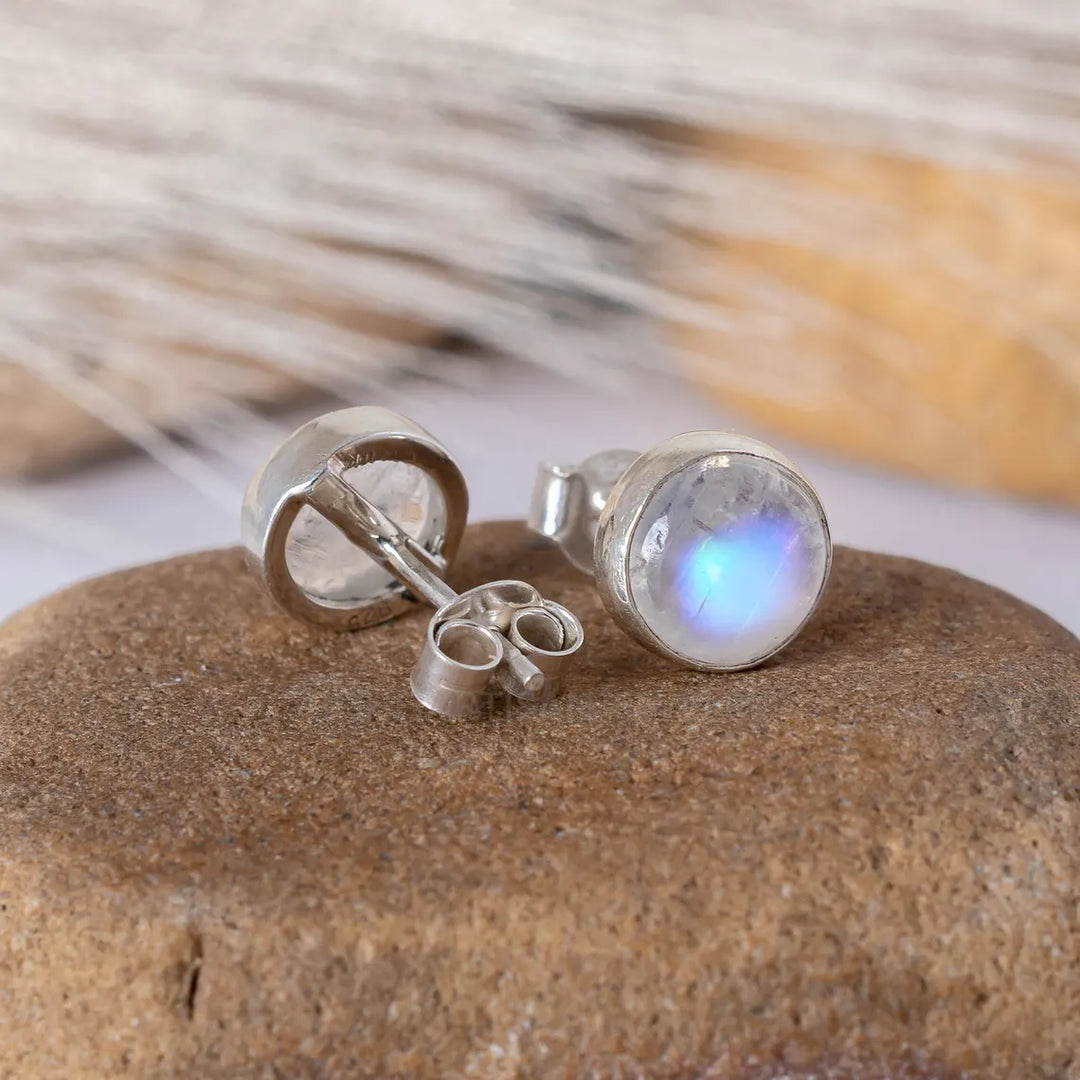 Aquamarine Moonstone Stud Earrings: Handmade Sterling Silver Jewelry