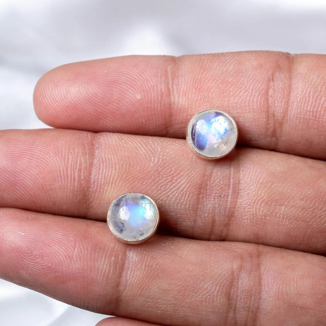 Aquamarine Moonstone Stud Earrings: Handmade Sterling Silver Jewelry