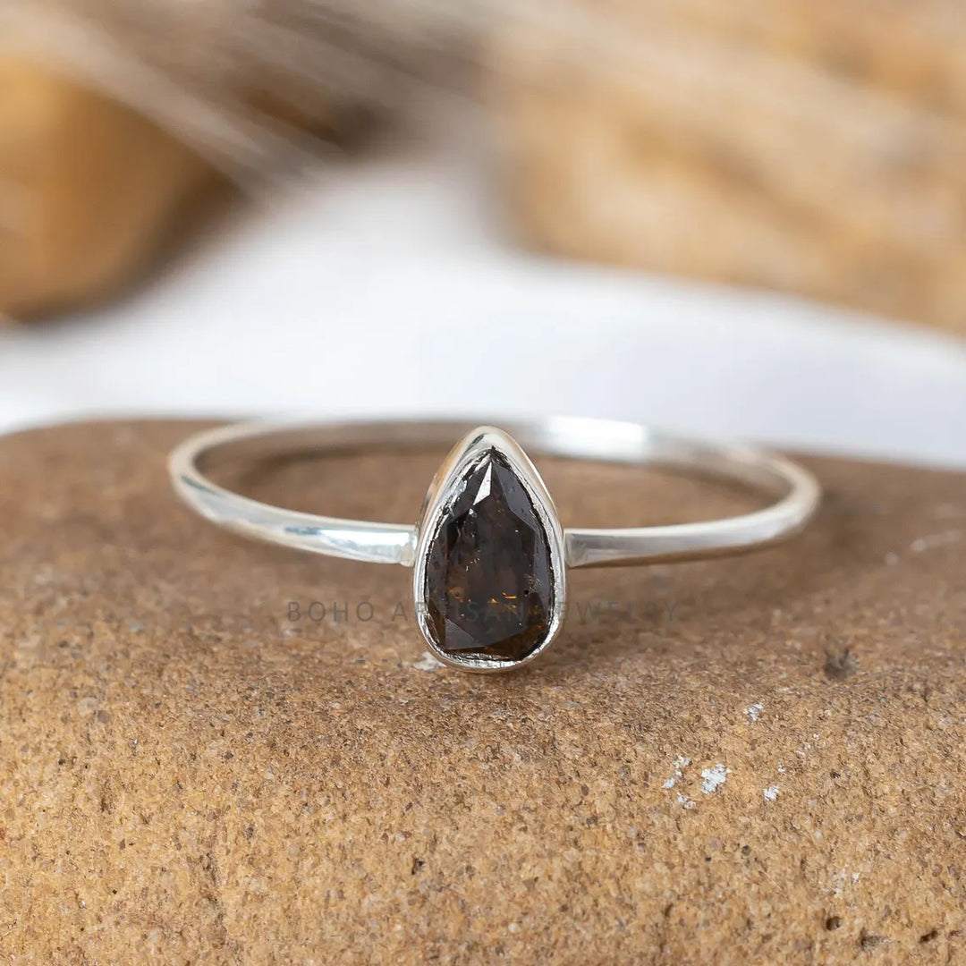 Handmade Sterling Silver Diamond Stacking Ring Set - Boho Engagement