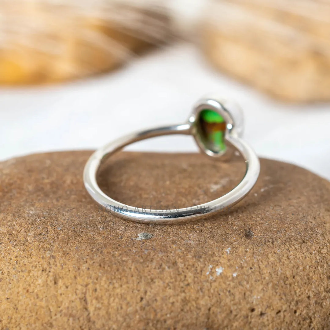Green Turquoise Sterling Silver Ring: Boho Copper Accent
