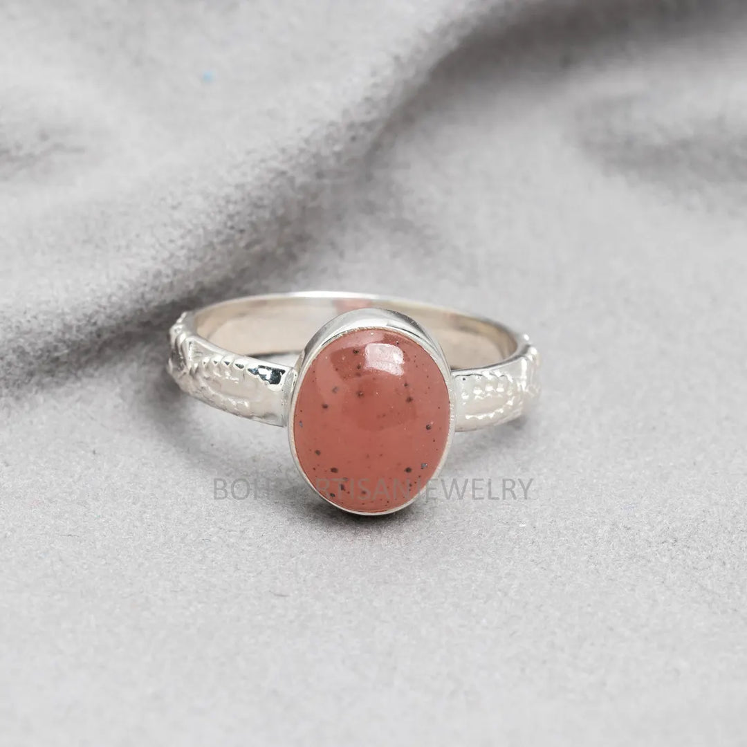 Handmade Strawberry Quartz Ring: 925 Sterling Silver Boho Jewelry
