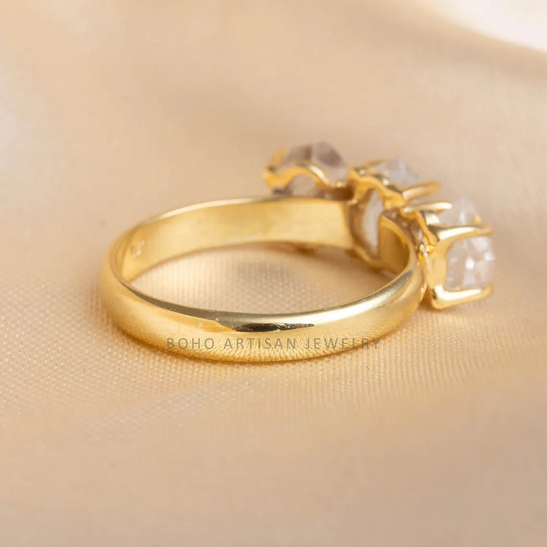 Herkimer Diamond Gold Ring, 14k Gold Ring, Handmade Crystal Jewelry, Engagement Ring, Uncut Diamond Ring, April Birthstone, Gift For Her