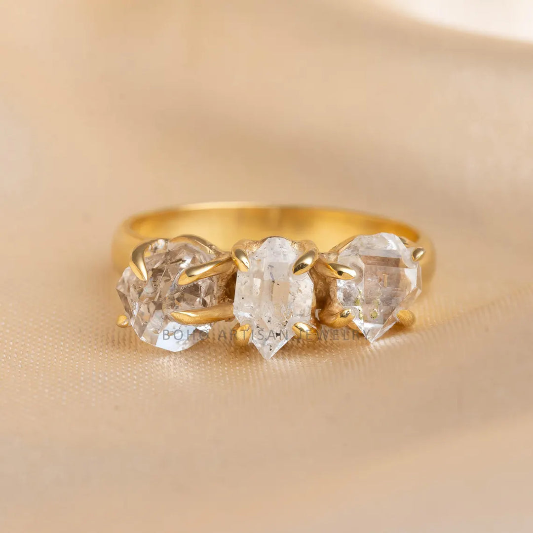 Herkimer Diamond Gold Ring, 14k Gold Ring, Handmade Crystal Jewelry, Engagement Ring, Uncut Diamond Ring, April Birthstone, Gift For Her