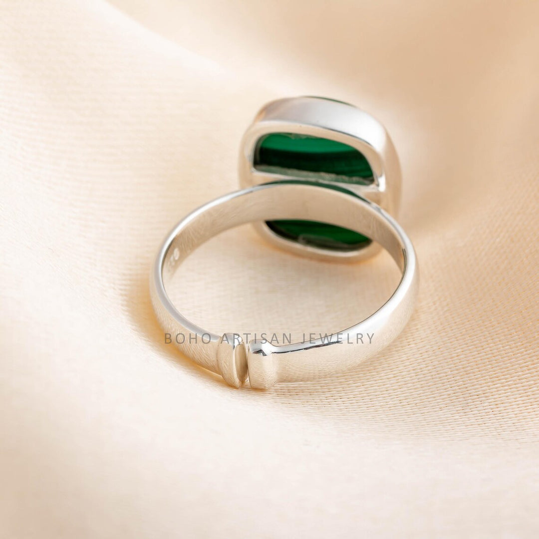 Adjustable Malachite Sterling Silver Ring: Boho Gemstone Jewelry