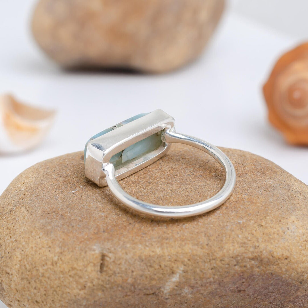 Larimar Bar Ring: Handmade Sterling Silver Boho Gemstone Jewelry