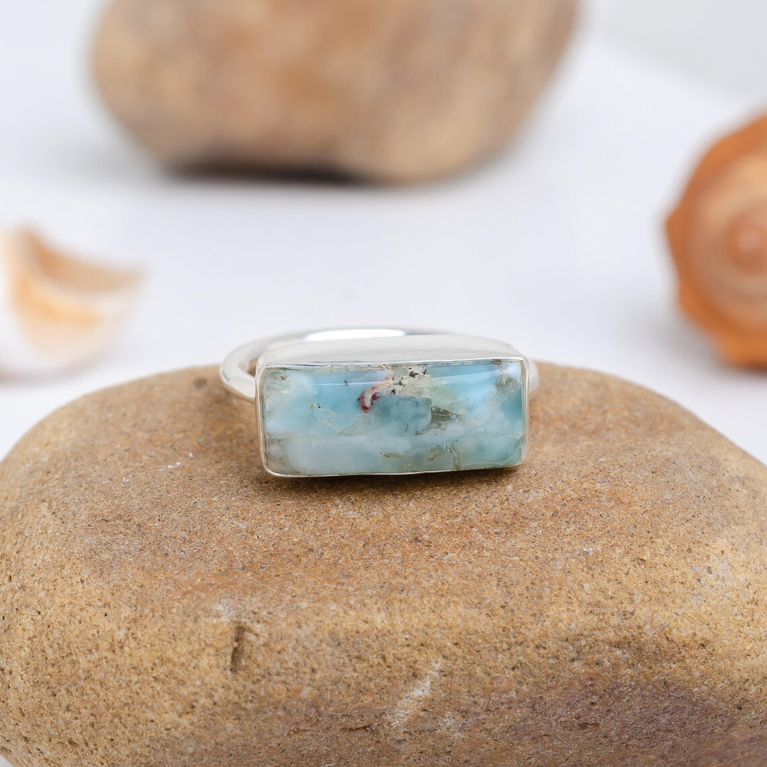 Larimar Bar Ring: Handmade Sterling Silver Boho Gemstone Jewelry