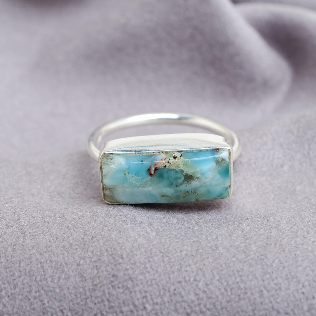 Larimar Bar Ring: Handmade Sterling Silver Boho Gemstone Jewelry