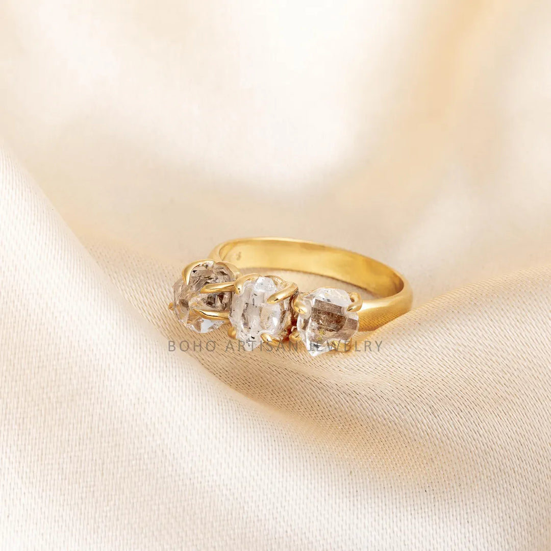 Herkimer Diamond Gold Ring, 14k Gold Ring, Handmade Crystal Jewelry, Engagement Ring, Uncut Diamond Ring, April Birthstone, Gift For Her