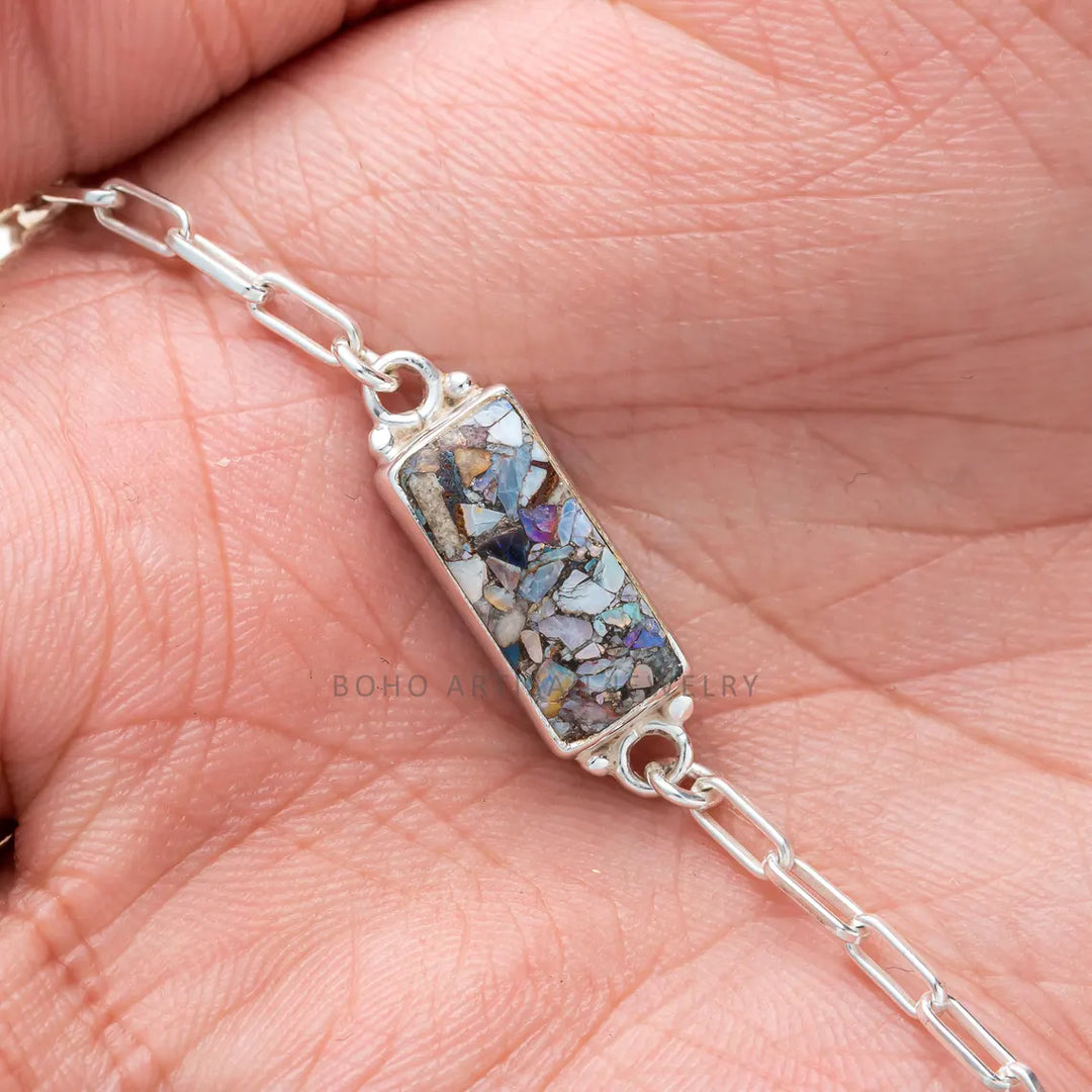 Australian Opal Bracelet: Handmade Sterling Silver Adjustable Gemstone Jewelry