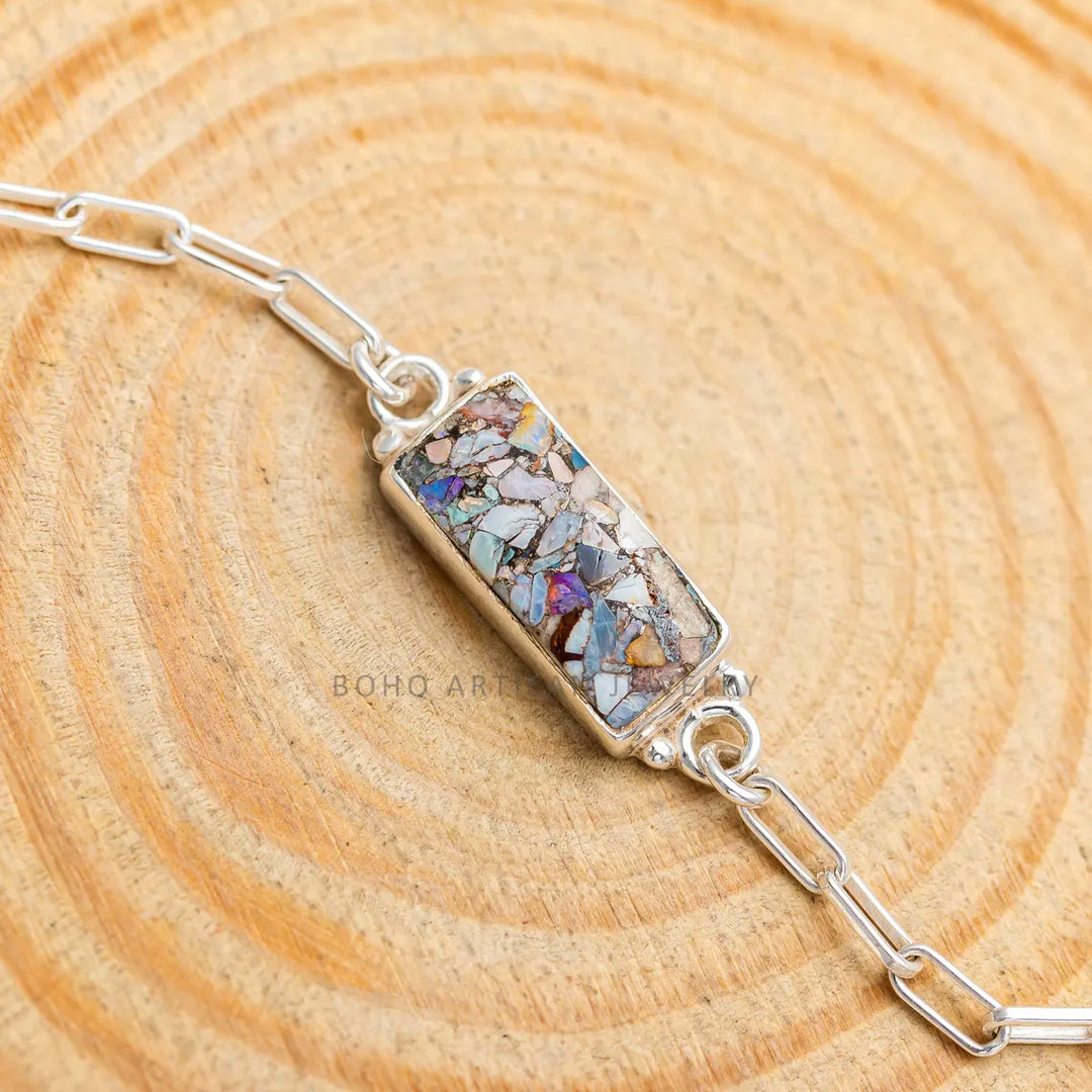 Australian Opal Bracelet: Handmade Sterling Silver Adjustable Gemstone Jewelry