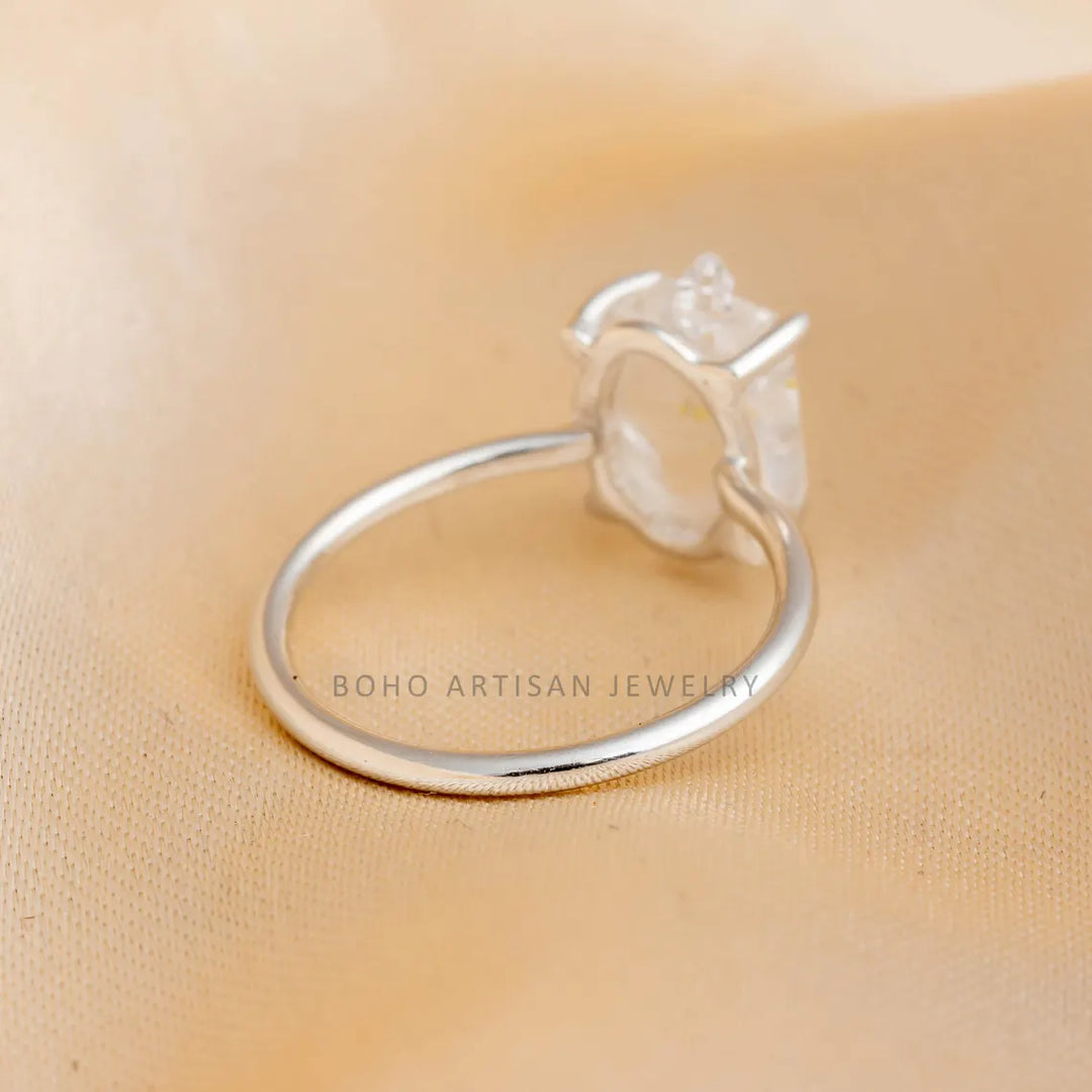 Raw Herkimer Diamond Ring, Raw Crystal Ring, Handmade Silver Jewelry, Engagement Ring, Uncut Diamond Ring, April Birthstone, Gift For Women