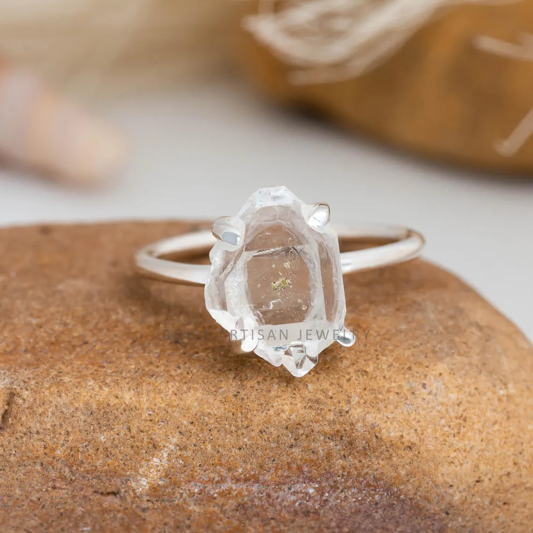 Raw Herkimer Diamond Ring, Raw Crystal Ring, Handmade Silver Jewelry, Engagement Ring, Uncut Diamond Ring, April Birthstone, Gift For Women
