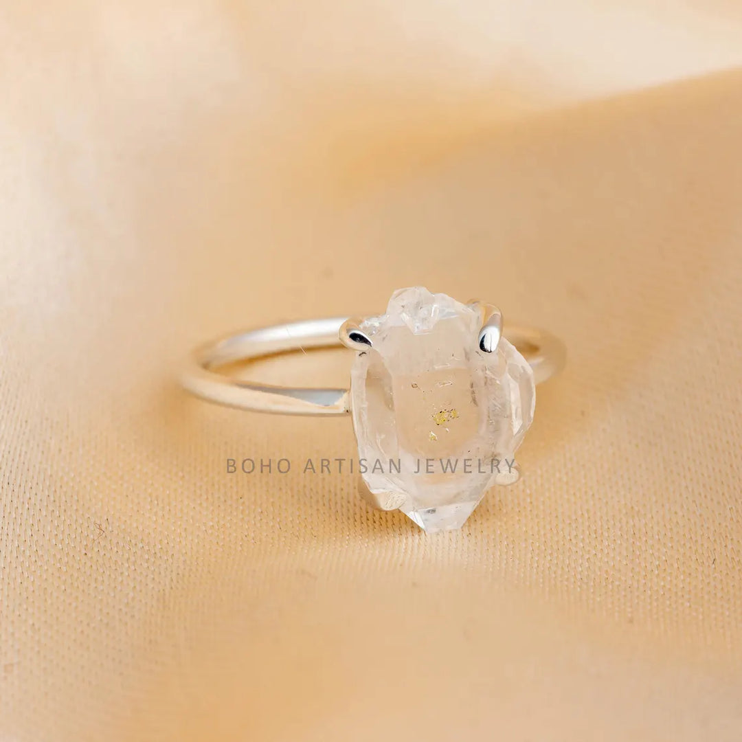 Raw Herkimer Diamond Ring, Raw Crystal Ring, Handmade Silver Jewelry, Engagement Ring, Uncut Diamond Ring, April Birthstone, Gift For Women