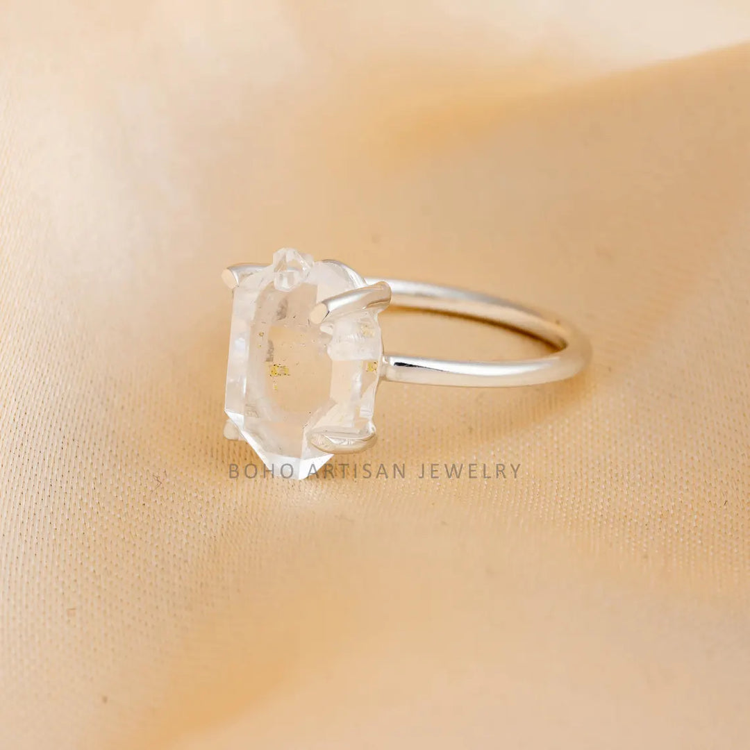 Raw Herkimer Diamond Ring, Raw Crystal Ring, Handmade Silver Jewelry, Engagement Ring, Uncut Diamond Ring, April Birthstone, Gift For Women