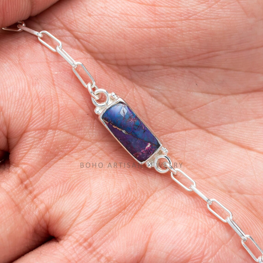 Purple Turquoise Cuff Bracelet: Handmade Sterling Silver Adjustable Jewelry