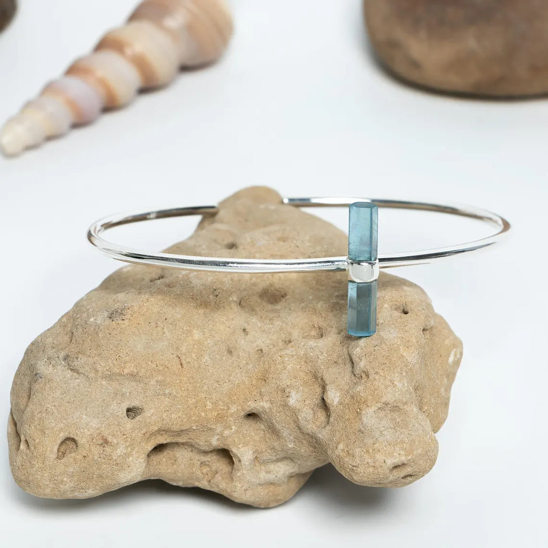 Raw Aquamarine Cuff Bracelet, Aquamarine Stick Bangle Bracelet, Handmade Silver Jewelry, Adjustable Bracelet, March Birthstone, Gift For Her
