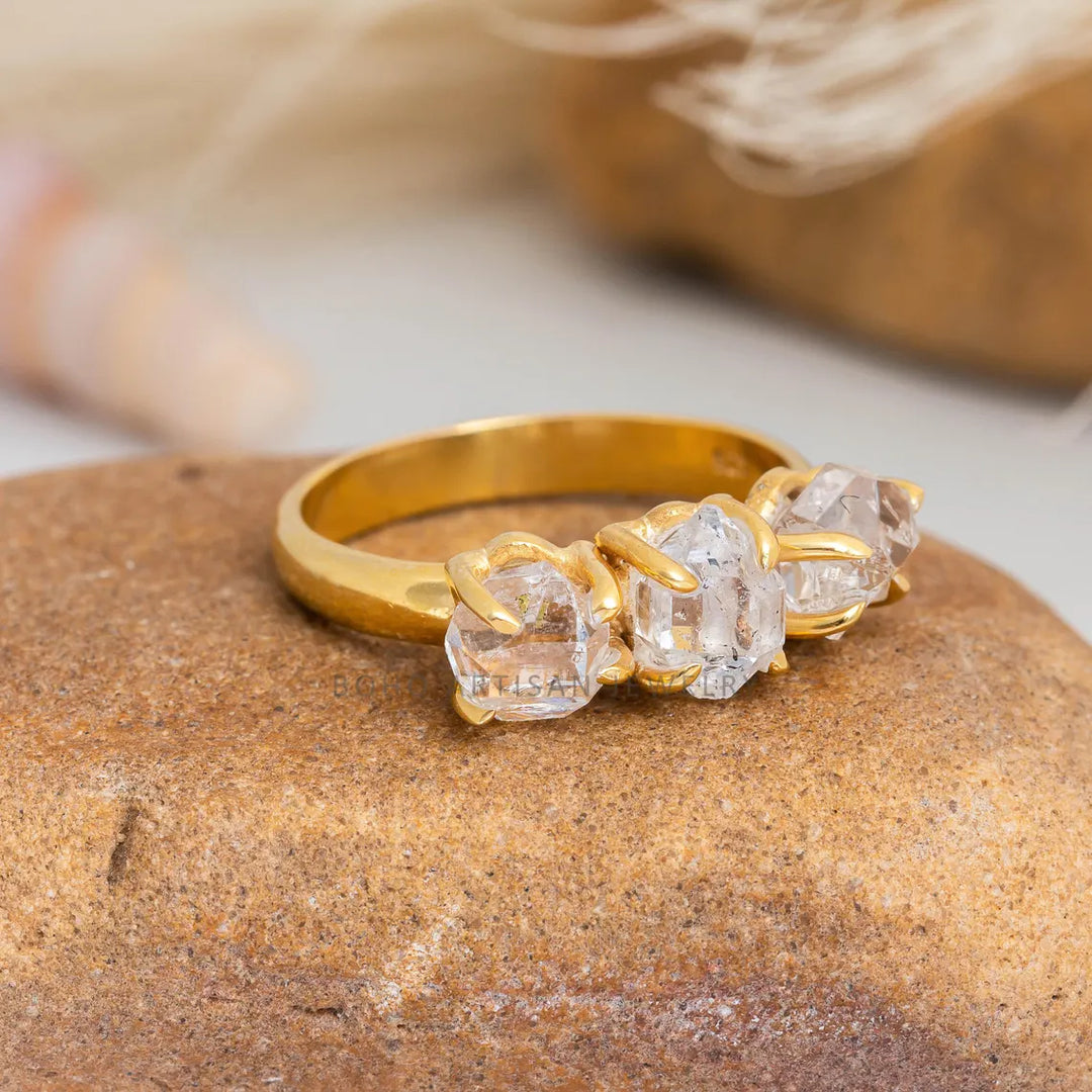 Herkimer Diamond Gold Ring, 14k Gold Ring, Handmade Crystal Jewelry, Engagement Ring, Uncut Diamond Ring, April Birthstone, Gift For Her