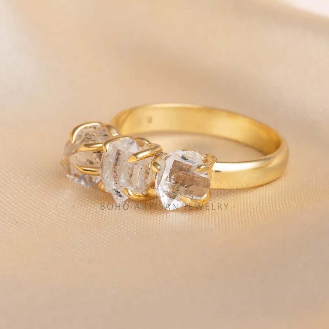 Herkimer Diamond Gold Ring, 14k Gold Ring, Handmade Crystal Jewelry, Engagement Ring, Uncut Diamond Ring, April Birthstone, Gift For Her