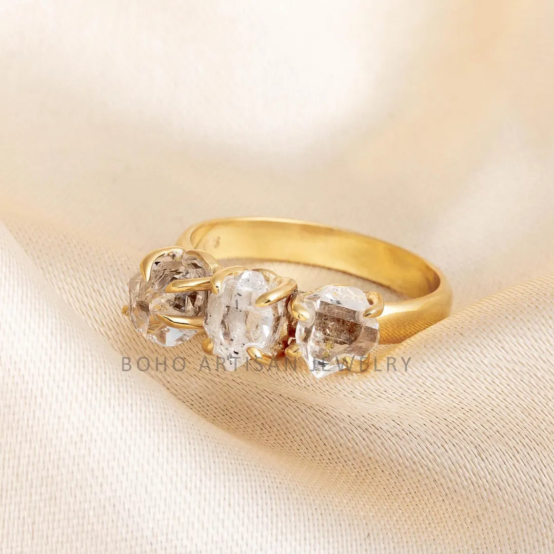 Herkimer Diamond Ring, Raw Crystal Ring, Handmade Silver Jewelry, Engagement Ring, Uncut Diamond Ring, April Birthstone, Gift For Her