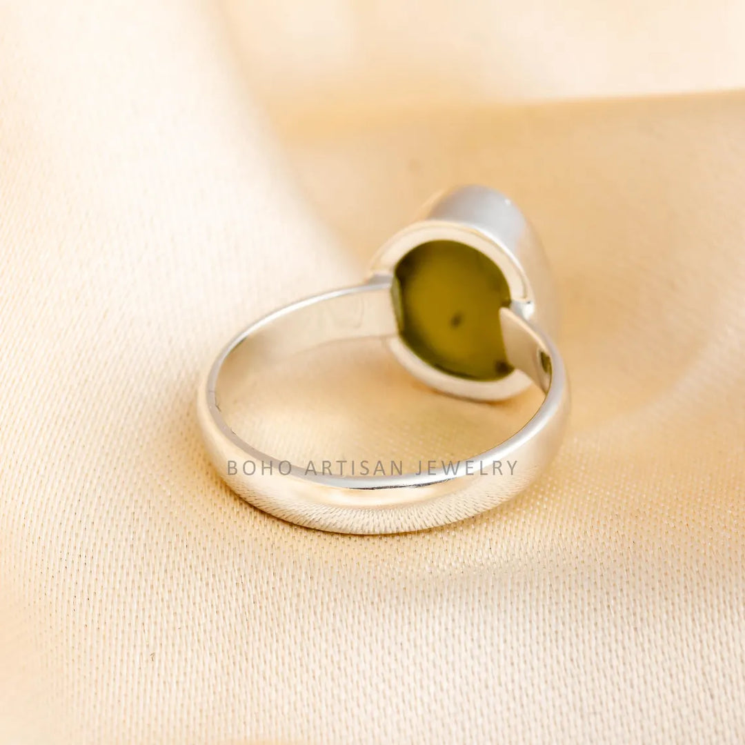 Raw Peridot Ring: 925 Sterling Silver, Boho Statement Jewelry