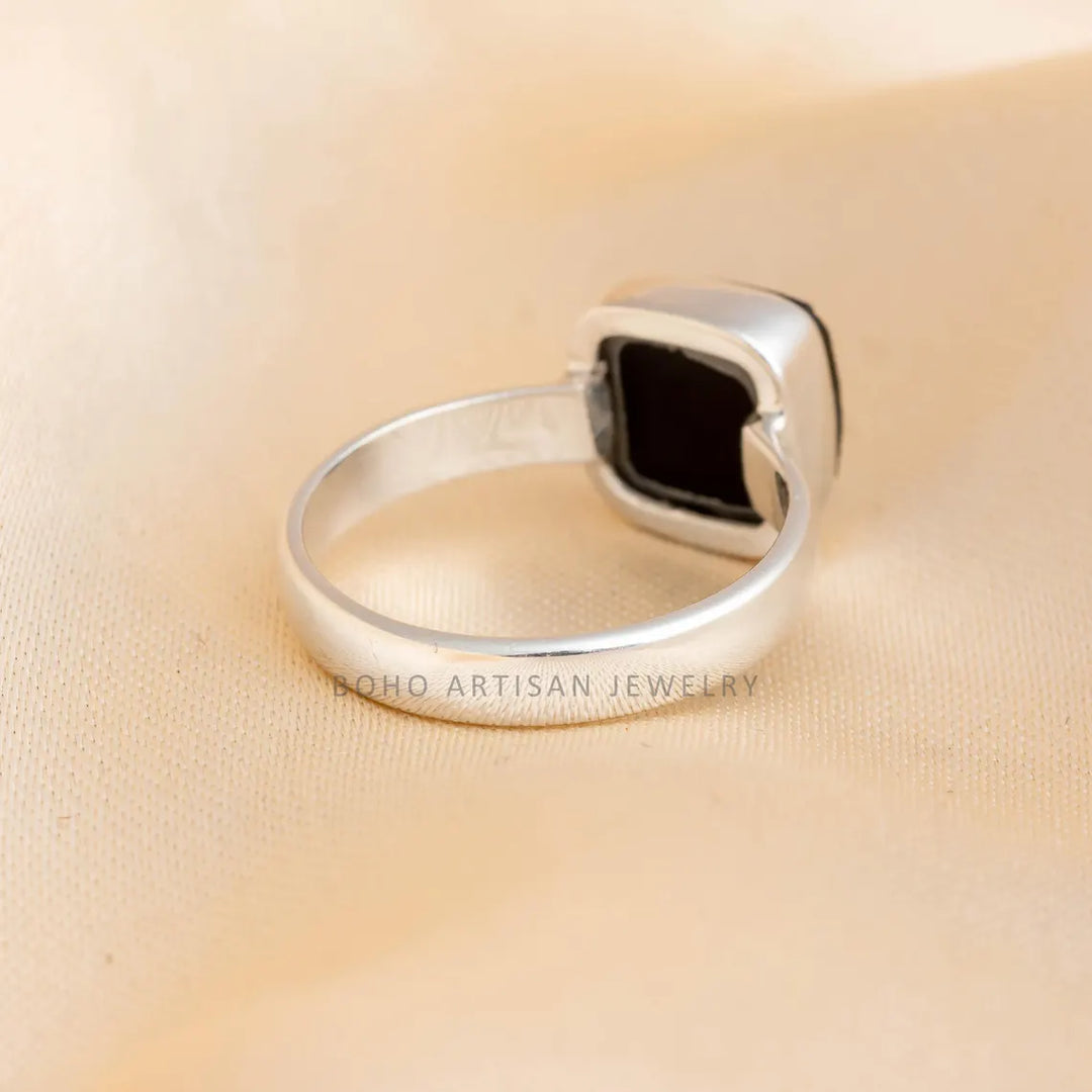 Raw Black Tourmaline Ring, 925 Sterling Silver Ring, Handmade Jewelry, Rough Stone, Black Protection Ring, October Birthstone, Gift For Her