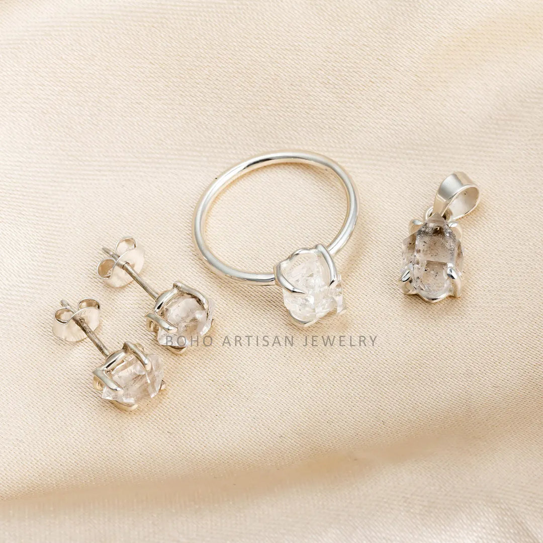 Raw Herkimer Diamond Ring: 925 Sterling Silver, Handmade Boho Jewelry