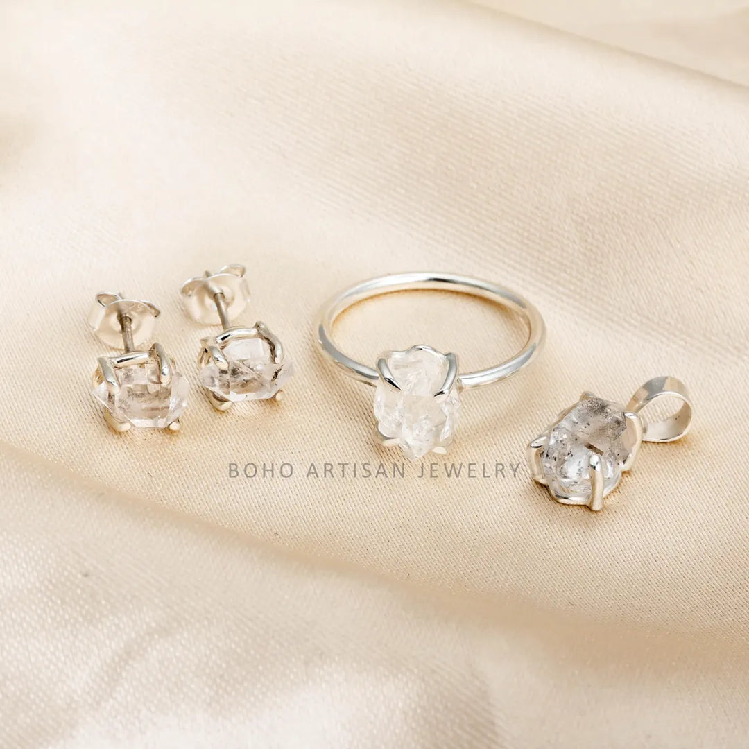 Raw Herkimer Diamond Ring: 925 Sterling Silver, Handmade Boho Jewelry