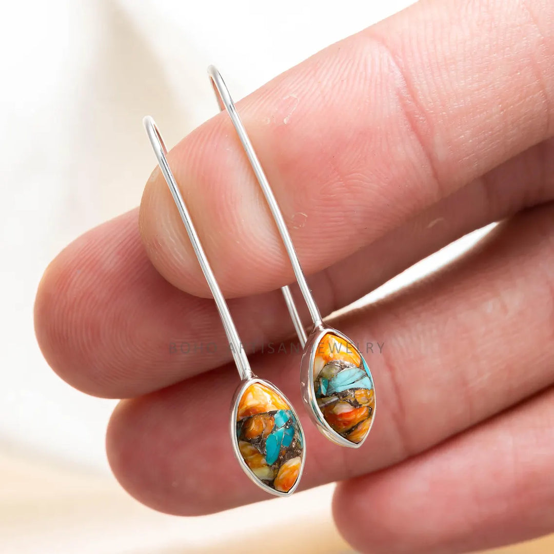 Oyster Turquoise Earrings, Silver Handmade Earrings, Dangle Earrings, 925 Sterling Silver Jewelry, Women Earring, Boho Earring, Gift For Her