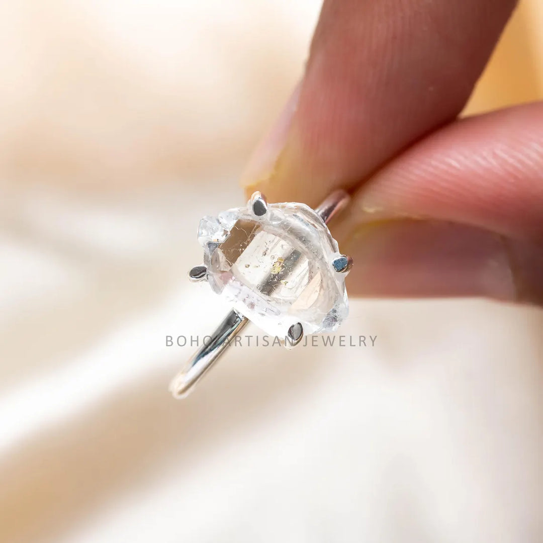 Raw Herkimer Diamond Ring, Raw Crystal Ring, Handmade Silver Jewelry, Engagement Ring, Uncut Diamond Ring, April Birthstone, Gift For Women