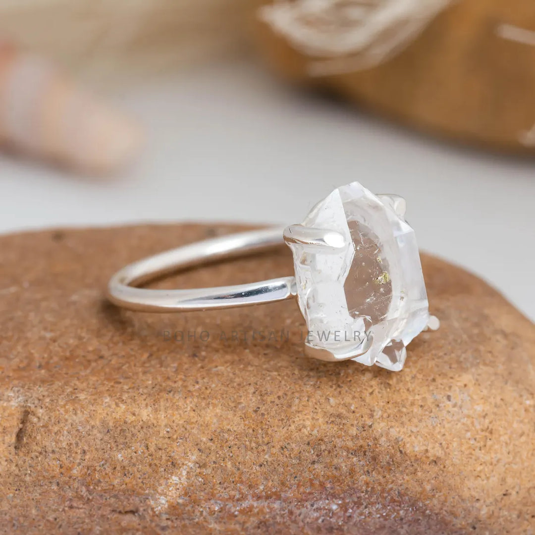 Raw Herkimer Diamond Ring, Raw Crystal Ring, Handmade Silver Jewelry, Engagement Ring, Uncut Diamond Ring, April Birthstone, Gift For Women